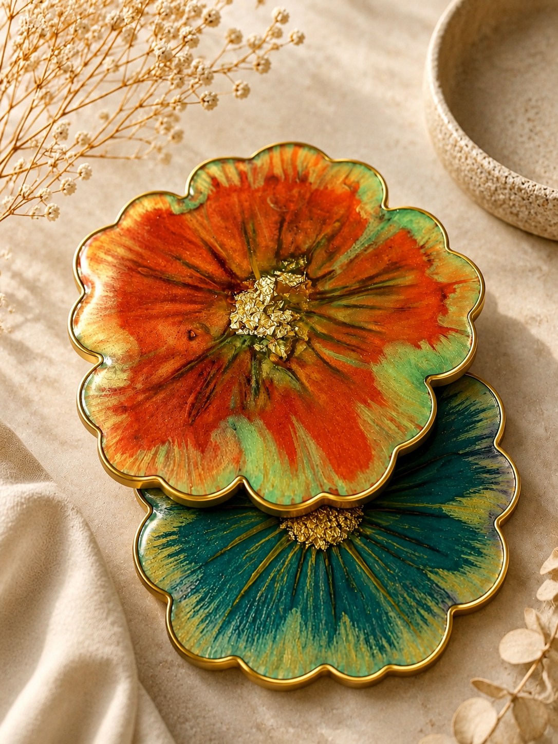 Floral Golden Accent coaster (Set of 2)