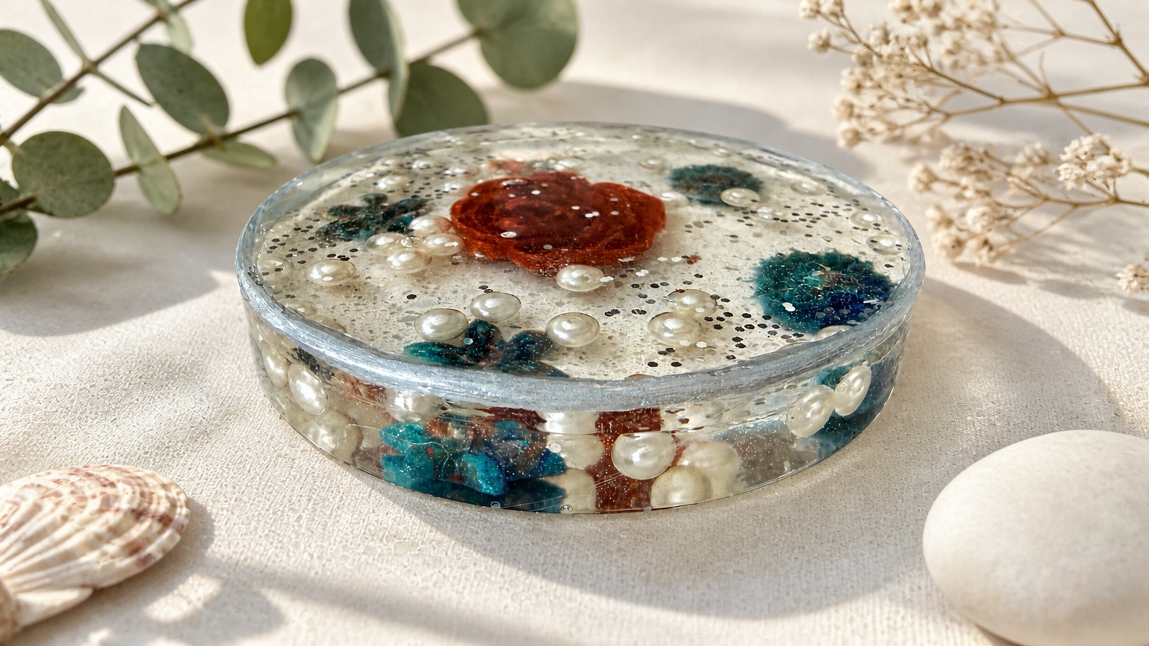Ocean Pearl Resin Coaster – Handmade Coastal Elegance